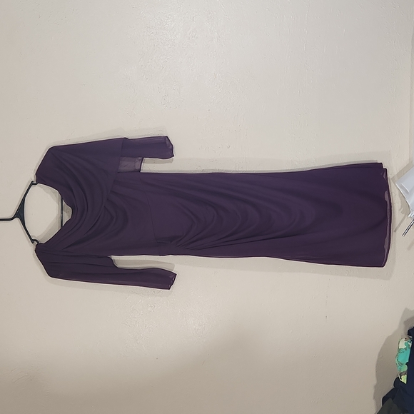 Adrianna Papell Plum Purple Sheer Fitted Dress SZ 6 - Picture 4 of 7
